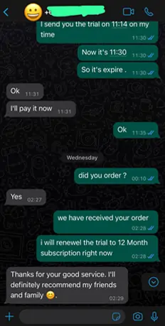 Outstanding WhatsApp customer feedback praising 24/7 support and stability of CatchOnTV IPTV service